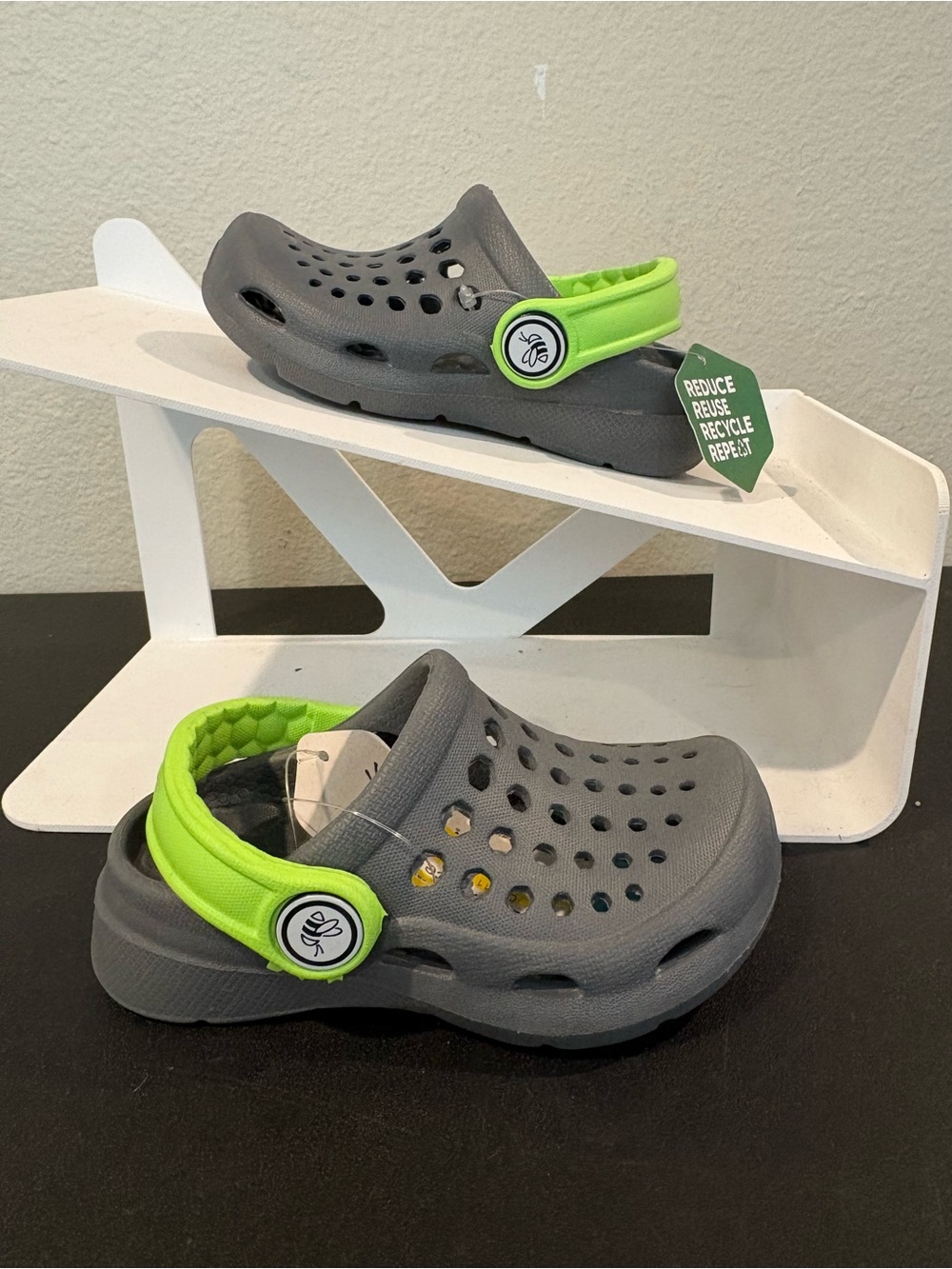Joybees Harper Slip-On Clogs Charcoal/Lime - Kids Child Toddler Size 4 / 5